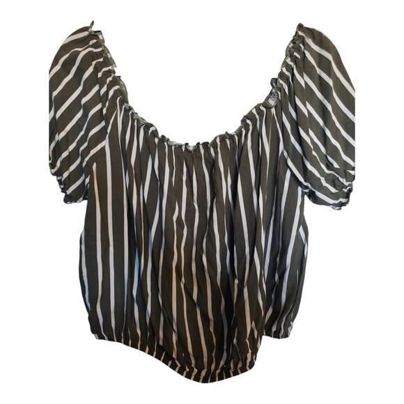 Francesca's Miami Womens Striped Off the Shoulder Crop Top Green Size Large NEW - Picture 5 of 12